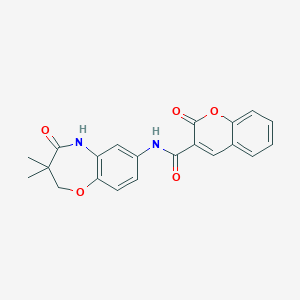 molecular formula C21H18N2O5 B2672945 N-(3,3-dimethyl-4-oxo-2,3,4,5-tetrahydrobenzo[b][1,4]oxazepin-7-yl)-2-oxo-2H-chromene-3-carboxamide CAS No. 921777-08-4