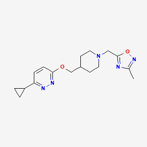 molecular formula C17H23N5O2 B2672973 5-[[4-[(6-Cyclopropylpyridazin-3-yl)oxymethyl]piperidin-1-yl]methyl]-3-methyl-1,2,4-oxadiazole CAS No. 2320889-64-1
