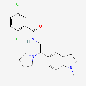 molecular formula C22H25Cl2N3O B2672974 2,5-二氯-N-(2-(1-甲基吲哚-5-基)-2-(吡咯啉-1-基)乙基)苯甲酰胺 CAS No. 922087-96-5