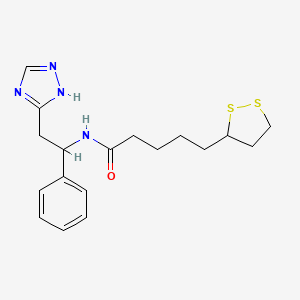 molecular formula C18H24N4OS2 B2672985 5-(1,2-dithiolan-3-yl)-N-[1-phenyl-2-(4H-1,2,4-triazol-3-yl)ethyl]pentanamide CAS No. 1808803-78-2