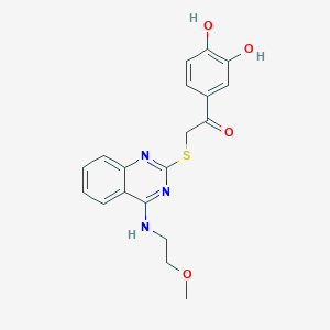 molecular formula C19H19N3O4S B2672999 1-(3,4-Dihydroxyphenyl)-2-[4-(2-methoxyethylamino)quinazolin-2-yl]sulfanylethanone CAS No. 422533-18-4