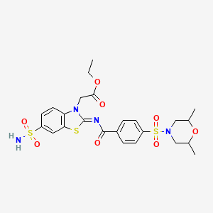 molecular formula C24H28N4O8S3 B2673013 (Z)-ethyl 2-(2-((4-((2,6-dimethylmorpholino)sulfonyl)benzoyl)imino)-6-sulfamoylbenzo[d]thiazol-3(2H)-yl)acetate CAS No. 865247-83-2