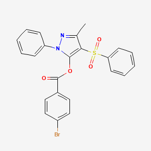 molecular formula C23H17BrN2O4S B2673018 3-methyl-1-phenyl-4-(phenylsulfonyl)-1H-pyrazol-5-yl 4-bromobenzoate CAS No. 851092-61-0