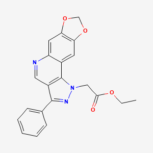 molecular formula C21H17N3O4 B2673025 ethyl 2-(3-phenyl-1H-[1,3]dioxolo[4,5-g]pyrazolo[4,3-c]quinolin-1-yl)acetate CAS No. 901264-94-6
