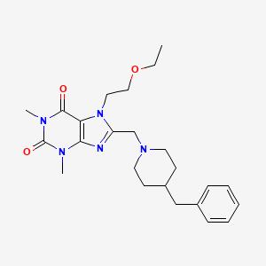 molecular formula C24H33N5O3 B2673029 8-[(4-benzylpiperidin-1-yl)methyl]-7-(2-ethoxyethyl)-1,3-dimethyl-3,7-dihydro-1H-purine-2,6-dione CAS No. 851941-27-0