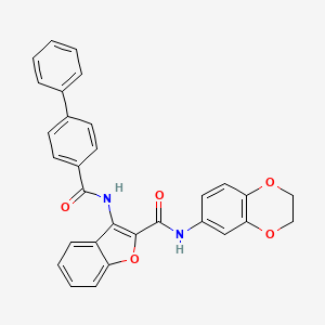 molecular formula C30H22N2O5 B2673035 3-([1,1'-biphenyl]-4-ylcarboxamido)-N-(2,3-dihydrobenzo[b][1,4]dioxin-6-yl)benzofuran-2-carboxamide CAS No. 888467-74-1