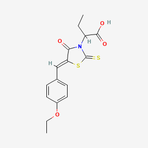 molecular formula C16H17NO4S2 B2673039 2-[(5Z)-5-[(4-ethoxyphenyl)methylidene]-4-oxo-2-sulfanylidene-1,3-thiazolidin-3-yl]butanoic acid CAS No. 872696-28-1