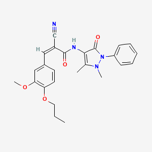 (Z)-2-Cyano-N-(1,5-dimethyl-3-oxo-2-phenylpyrazol-4-yl)-3-(3-methoxy-4-propoxyphenyl)prop-2-enamide