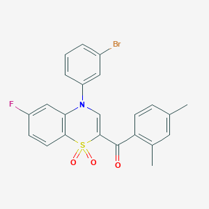 molecular formula C23H17BrFNO3S B2673058 [4-(3-bromophenyl)-6-fluoro-1,1-dioxido-4H-1,4-benzothiazin-2-yl](2,4-dimethylphenyl)methanone CAS No. 1114853-11-0
