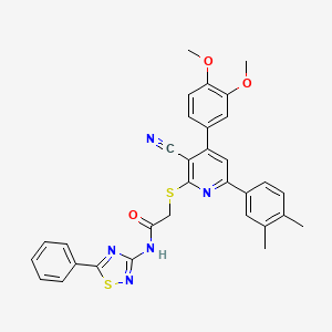 2-[3-cyano-4-(3,4-dimethoxyphenyl)-6-(3,4-dimethylphenyl)pyridin-2-yl]sulfanyl-N-(5-phenyl-1,2,4-thiadiazol-3-yl)acetamide