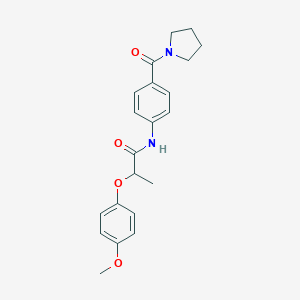 molecular formula C21H24N2O4 B267307 2-(4-methoxyphenoxy)-N-[4-(1-pyrrolidinylcarbonyl)phenyl]propanamide 