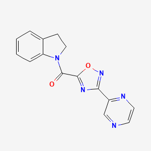 molecular formula C15H11N5O2 B2673077 Indolin-1-yl(3-(pyrazin-2-yl)-1,2,4-oxadiazol-5-yl)methanone CAS No. 1219841-87-8