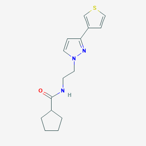 molecular formula C15H19N3OS B2673089 N-(2-(3-(thiophen-3-yl)-1H-pyrazol-1-yl)ethyl)cyclopentanecarboxamide CAS No. 2034235-50-0
