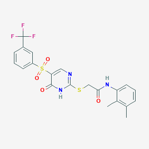 molecular formula C21H18F3N3O4S2 B2673094 N-(2,3-dimethylphenyl)-2-((6-oxo-5-((3-(trifluoromethyl)phenyl)sulfonyl)-1,6-dihydropyrimidin-2-yl)thio)acetamide CAS No. 946324-30-7