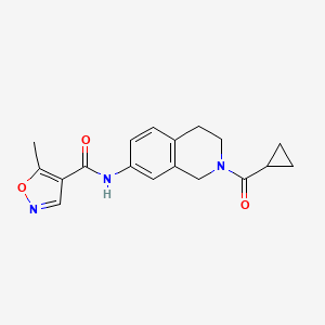 molecular formula C18H19N3O3 B2673095 N-(2-(cyclopropanecarbonyl)-1,2,3,4-tetrahydroisoquinolin-7-yl)-5-methylisoxazole-4-carboxamide CAS No. 1428359-89-0