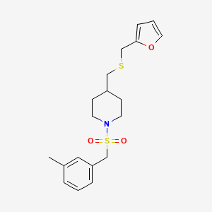 molecular formula C19H25NO3S2 B2673101 4-(((Furan-2-ylmethyl)thio)methyl)-1-((3-methylbenzyl)sulfonyl)piperidine CAS No. 1396868-11-3