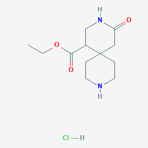 molecular formula C12H21ClN2O3 B2673128 Ethyl 4-oxo-3,9-diazaspiro[5.5]undecane-1-carboxylate hydrochloride CAS No. 2241139-47-7