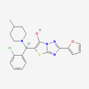 molecular formula C21H21ClN4O2S B2673142 5-((2-氯苯基)(4-甲基哌啶-1-基)甲基)-2-(呋喃-2-基)噻唑并[3,2-b][1,2,4]三唑-6-醇 CAS No. 887219-92-3