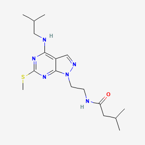 molecular formula C17H28N6OS B2673176 N-(2-(4-(isobutylamino)-6-(methylthio)-1H-pyrazolo[3,4-d]pyrimidin-1-yl)ethyl)-3-methylbutanamide CAS No. 941896-45-3