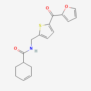 molecular formula C17H17NO3S B2673192 N-((5-(furan-2-carbonyl)thiophen-2-yl)methyl)cyclohex-3-enecarboxamide CAS No. 1797961-76-2