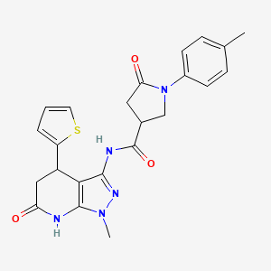 molecular formula C23H23N5O3S B2673195 N-(1-methyl-6-oxo-4-(thiophen-2-yl)-4,5,6,7-tetrahydro-1H-pyrazolo[3,4-b]pyridin-3-yl)-5-oxo-1-(p-tolyl)pyrrolidine-3-carboxamide CAS No. 1203050-61-6