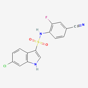 molecular formula C15H9ClFN3O2S B2673205 6-Chloro-N-(4-cyano-2-fluorophenyl)-1H-indole-3-sulfonamide CAS No. 2231230-59-2