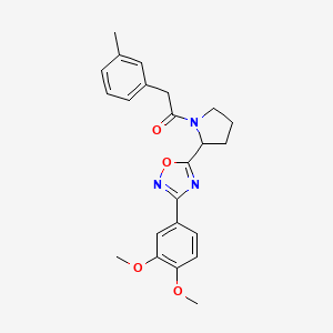 molecular formula C23H25N3O4 B2673208 3-(3,4-Dimethoxyphenyl)-5-{1-[(3-methylphenyl)acetyl]pyrrolidin-2-yl}-1,2,4-oxadiazole CAS No. 1795293-74-1