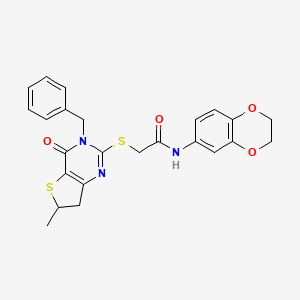 molecular formula C24H23N3O4S2 B2673210 2-[(3-benzyl-6-methyl-4-oxo-6,7-dihydrothieno[3,2-d]pyrimidin-2-yl)sulfanyl]-N-(2,3-dihydro-1,4-benzodioxin-6-yl)acetamide CAS No. 689262-87-1