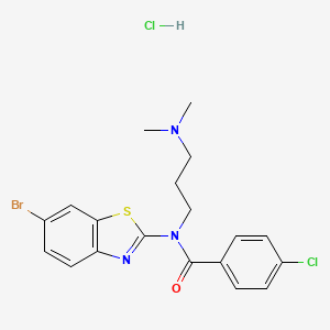 molecular formula C19H20BrCl2N3OS B2673213 N-(6-bromobenzo[d]thiazol-2-yl)-4-chloro-N-(3-(dimethylamino)propyl)benzamide hydrochloride CAS No. 1216581-02-0