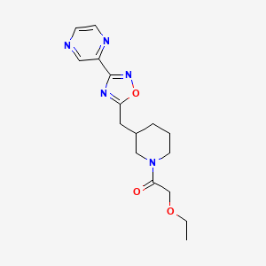 molecular formula C16H21N5O3 B2673217 2-Ethoxy-1-(3-((3-(pyrazin-2-yl)-1,2,4-oxadiazol-5-yl)methyl)piperidin-1-yl)ethanone CAS No. 1705559-53-0