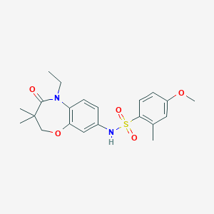 molecular formula C21H26N2O5S B2673221 N-(5-ethyl-3,3-dimethyl-4-oxo-2,3,4,5-tetrahydrobenzo[b][1,4]oxazepin-8-yl)-4-methoxy-2-methylbenzenesulfonamide CAS No. 921990-86-5