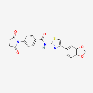 molecular formula C21H15N3O5S B2673232 N-(4-(benzo[d][1,3]dioxol-5-yl)thiazol-2-yl)-4-(2,5-dioxopyrrolidin-1-yl)benzamide CAS No. 477547-52-7