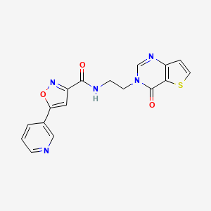 molecular formula C17H13N5O3S B2673236 N-(2-(4-氧代噻吩[3,2-d]嘧啶-3(4H)-基)乙基)-5-(吡啶-3-基)噁唑-3-甲酰胺 CAS No. 2034504-25-9