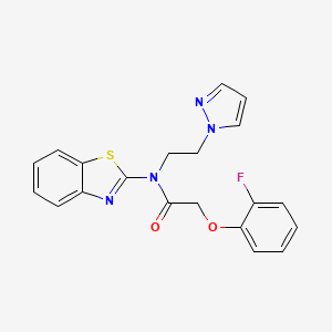 molecular formula C20H17FN4O2S B2673255 N-(2-(1H-pyrazol-1-yl)ethyl)-N-(benzo[d]thiazol-2-yl)-2-(2-fluorophenoxy)acetamide CAS No. 1171552-12-7