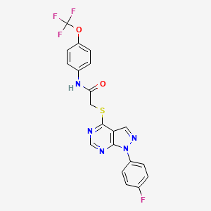 molecular formula C20H13F4N5O2S B2673258 2-((1-(4-氟苯基)-1H-吡唑并[3,4-d]嘧啶-4-基)硫)-N-(4-(三氟甲氧基)苯基)乙酰胺 CAS No. 893936-47-5