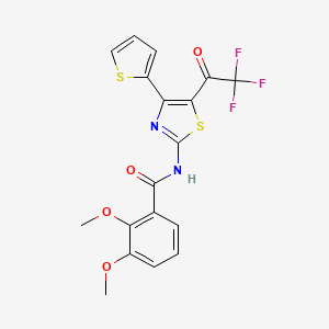 molecular formula C18H13F3N2O4S2 B2673271 2,3-dimethoxy-N-(4-(thiophen-2-yl)-5-(2,2,2-trifluoroacetyl)thiazol-2-yl)benzamide CAS No. 941994-98-5