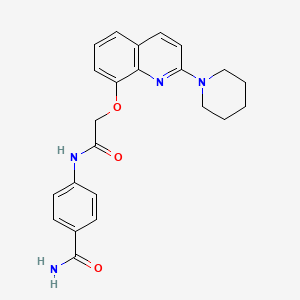 molecular formula C23H24N4O3 B2673280 4-(2-((2-(哌啶-1-基)喹啉-8-基)氧基)乙酰氨基)苯甲酰胺 CAS No. 921788-35-4