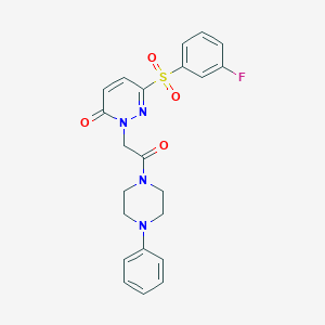 molecular formula C22H21FN4O4S B2673282 6-((3-氟苯基)磺酰)-2-(2-氧代-2-(4-苯基哌嗪-1-基)乙基)吡啶并[3,2H]-酮 CAS No. 1251688-08-0