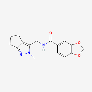 molecular formula C16H17N3O3 B2673301 N-((2-methyl-2,4,5,6-tetrahydrocyclopenta[c]pyrazol-3-yl)methyl)benzo[d][1,3]dioxole-5-carboxamide CAS No. 2034602-87-2