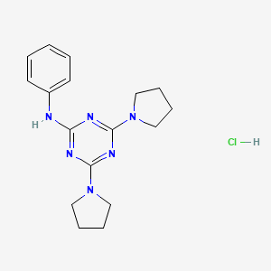molecular formula C17H23ClN6 B2673317 N-phenyl-4,6-di(pyrrolidin-1-yl)-1,3,5-triazin-2-amine hydrochloride CAS No. 1179421-79-4