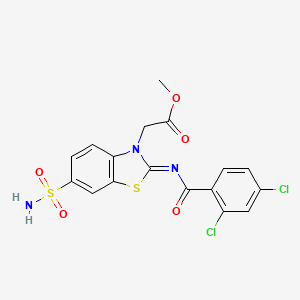 molecular formula C17H13Cl2N3O5S2 B2673319 Methyl 2-[2-(2,4-dichlorobenzoyl)imino-6-sulfamoyl-1,3-benzothiazol-3-yl]acetate CAS No. 887206-24-8