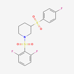 molecular formula C17H16F3NO4S2 B2673333 1-((2,6-Difluorophenyl)sulfonyl)-3-((4-fluorophenyl)sulfonyl)piperidine CAS No. 1797980-25-6