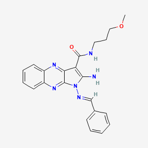 (E)-2-amino-1-(benzylideneamino)-N-(3-methoxypropyl)-1H-pyrrolo[2,3-b]quinoxaline-3-carboxamide
