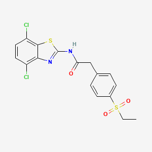 molecular formula C17H14Cl2N2O3S2 B2673350 N-(4,7-dichlorobenzo[d]thiazol-2-yl)-2-(4-(ethylsulfonyl)phenyl)acetamide CAS No. 941972-46-9
