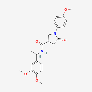 molecular formula C22H26N2O5 B2673370 N-[1-(3,4-二甲氧基苯基)乙基]-1-(4-甲氧基苯基)-5-氧代吡咯烷-3-羧酰胺 CAS No. 1252924-95-0