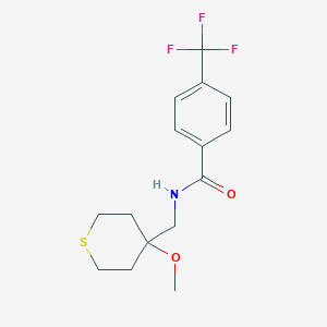 molecular formula C15H18F3NO2S B2673378 N-((4-甲氧基四氢-2H-噻吩-4-基)甲基)-4-(三氟甲基)苯甲酰胺 CAS No. 2034398-85-9