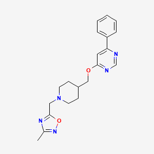 molecular formula C20H23N5O2 B2673401 3-Methyl-5-[[4-[(6-phenylpyrimidin-4-yl)oxymethyl]piperidin-1-yl]methyl]-1,2,4-oxadiazole CAS No. 2380011-08-3