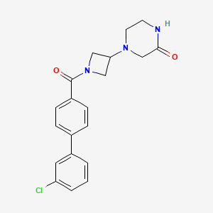 molecular formula C20H20ClN3O2 B2673435 4-[1-[4-(3-Chlorophenyl)benzoyl]azetidin-3-yl]piperazin-2-one CAS No. 2415504-32-2