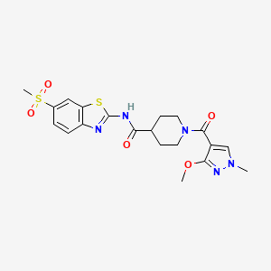 molecular formula C20H23N5O5S2 B2673440 1-(3-甲氧基-1-甲基-1H-吡唑-4-甲酰)-N-(6-(甲磺基)苯并[2,3-d]噻唑-2-基)哌啶-4-甲酰胺 CAS No. 1396805-76-7