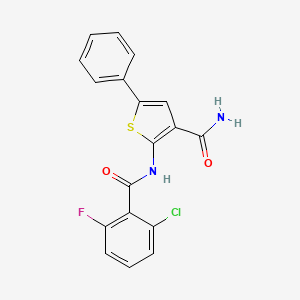 molecular formula C18H12ClFN2O2S B2673456 2-(2-Chloro-6-fluorobenzamido)-5-phenylthiophene-3-carboxamide CAS No. 1286721-87-6
